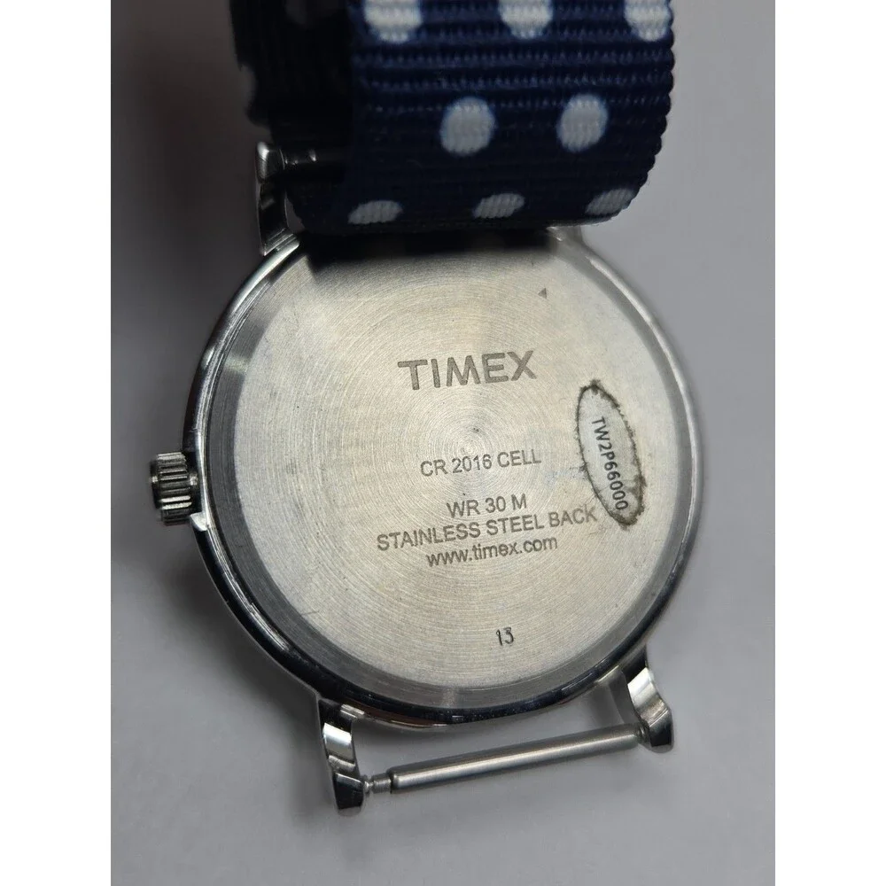 Timex Weekender Dots Womens 38mm Indiglo Blue Polka Dot Quartz Watch New Battery